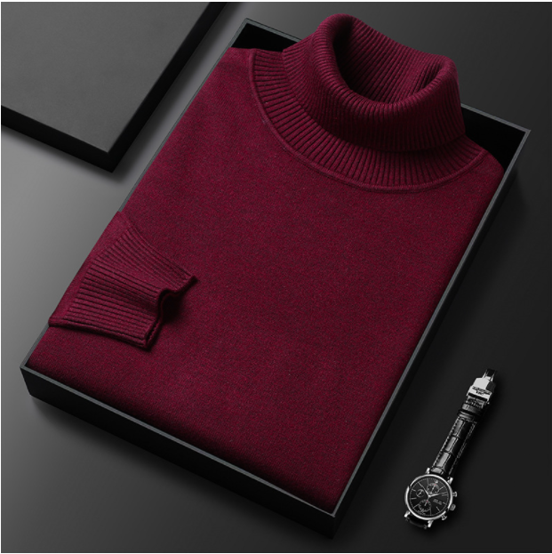 Men’s Turtleneck Sweater - Fine Knit - Ribbed Collar, Cuffs & Hem - Elegant & Warm